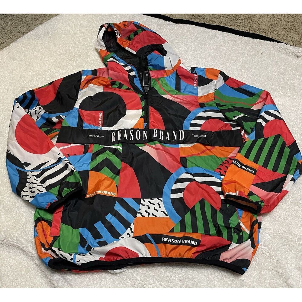 Reason Brand ABSTRACT 90S THEME Men's‎ Pullover Medium  Windbreaker Jacket